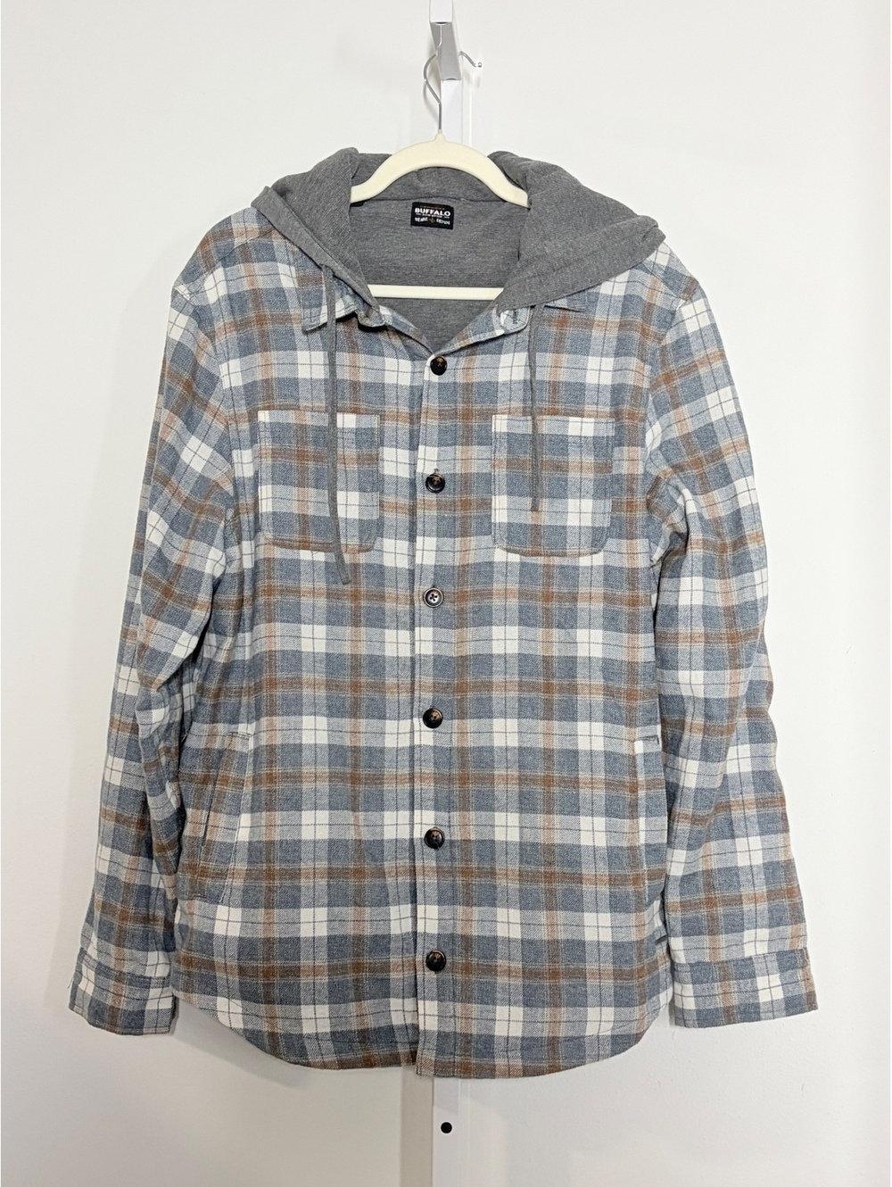 Buffalo David Bitton Size L Men's Hooded Plaid Button-Up Shirt Jacket, Size L